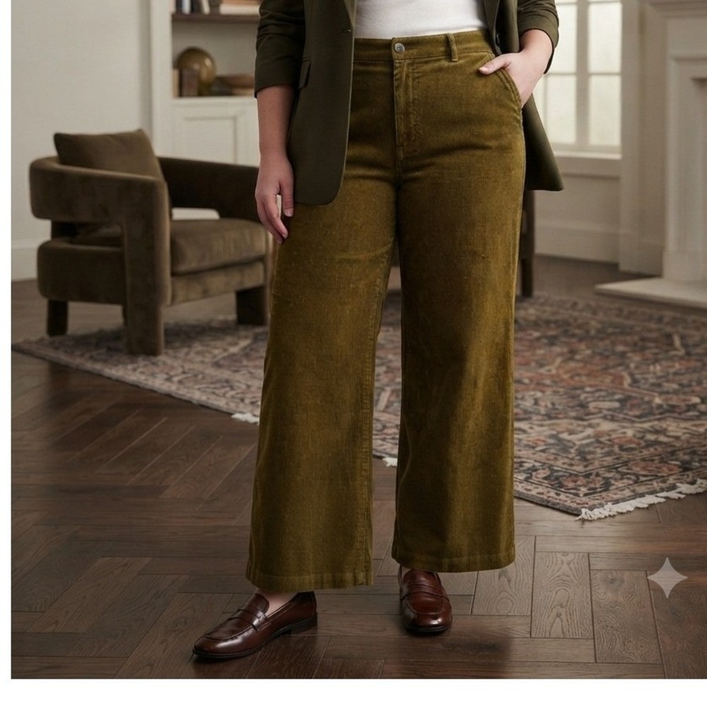 Old Navy Womens Olive Green Corduroy High Rise Wide Leg Pants Sz 18 100% Cotton